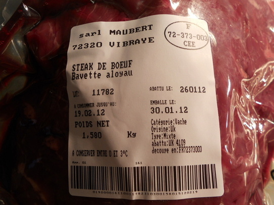 bavette et steak haché servis le jeudi 3 février 2012