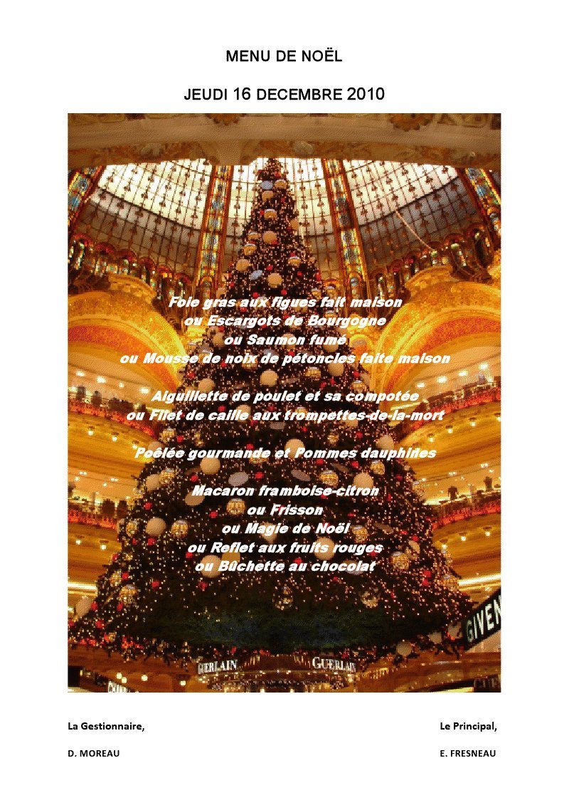 Menu de Noël Menu de Noël